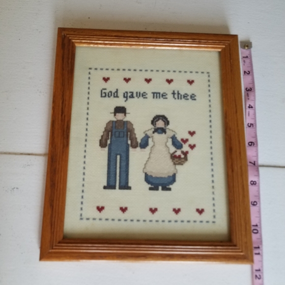 Vintage Framed with glass Cross Stitching God Gave Me Thee - Picture 6 of 8